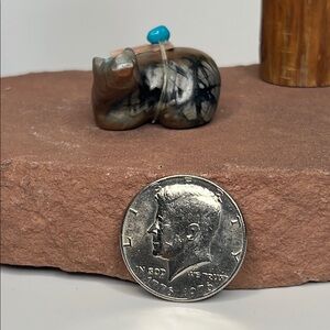 Handcrafted Picasso Stone Bear Figurine with Turquoise Accent.